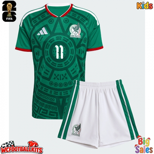 Mexico Santiago Gimenez #11 Replica Home Stadium Kit for Kids World Cup 2026 Short Sleeve (+ pants)